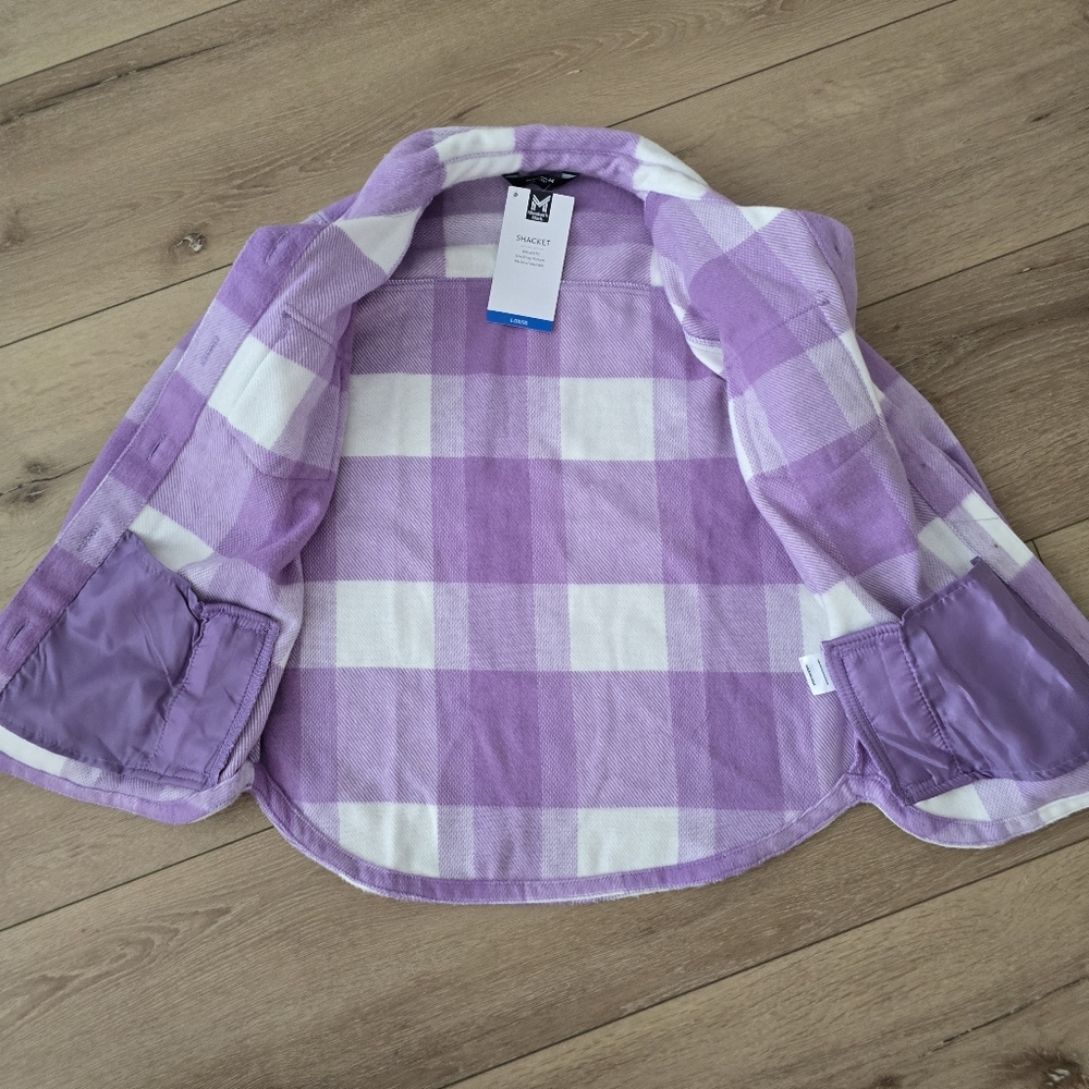 NWT Member's Mark Girl's Relaxed Fit Plaid Shacket Purple Plaid - Picture 6 of 8